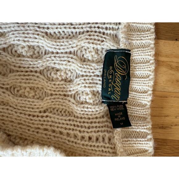 Doogan Donegal Ireland Irish 100% Wool Cardigan Sweater Ivory Sz M Fisherman - Picture 2 of 8